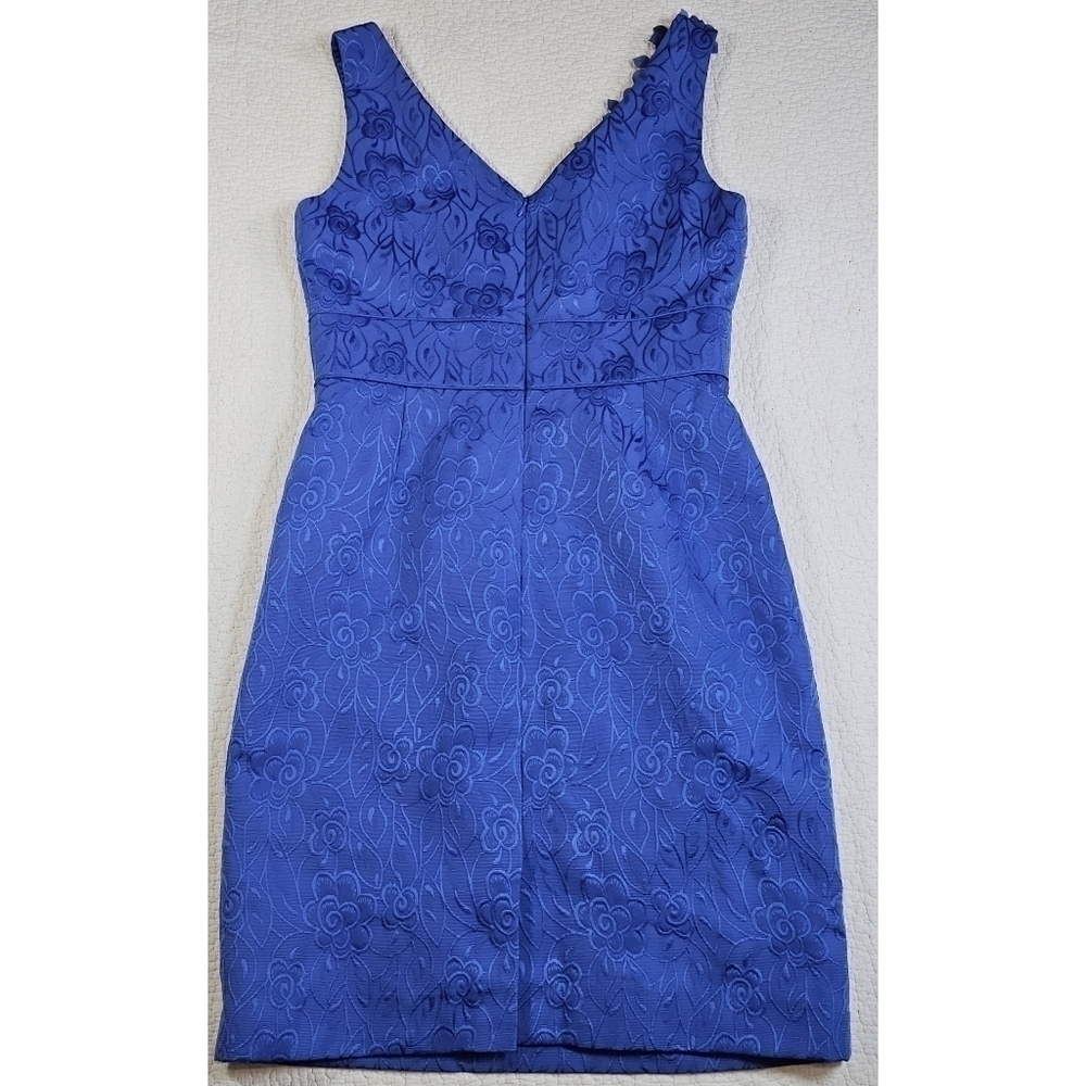 Tahari ASL Blue Jacquard Floral Sleeveless Dress - Picture 2 of 10